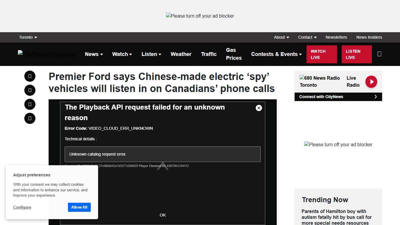 Premier Ford says Chinese-made electric 'spy' vehicles will listen in on Canadians' phone calls